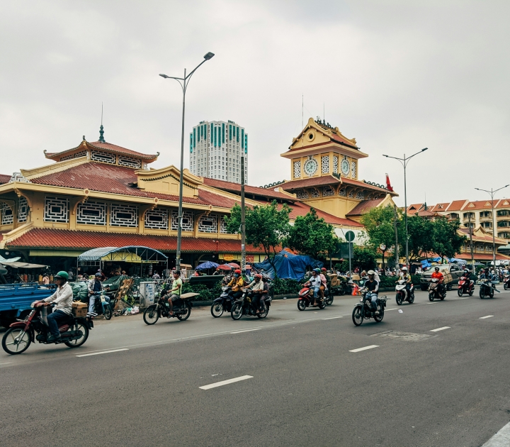 Motorbikes line the streets of Ho Chi Minh City