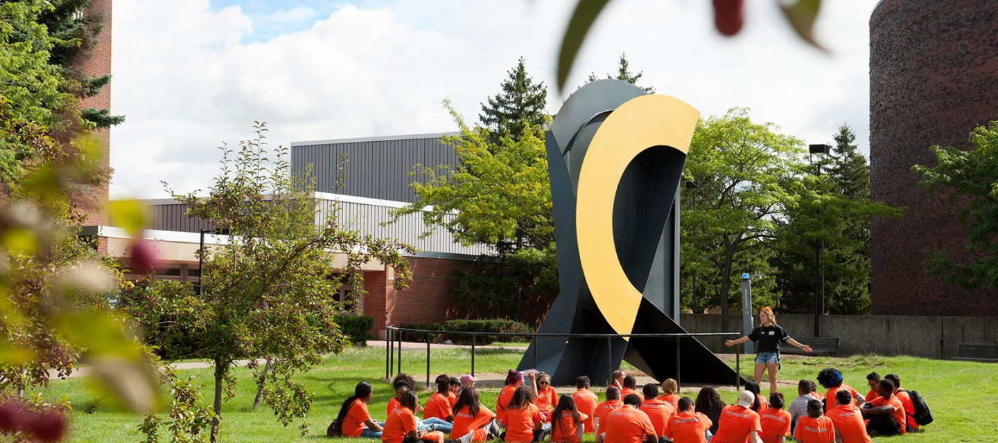 Students at orientation outside at Upton