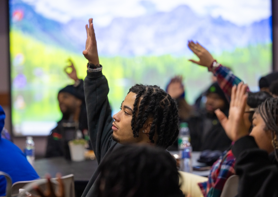 Students raising hands
